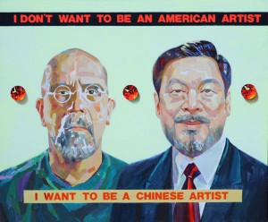 Work by Anton S. Kandinsky featuring depiction of artist Chuck Close and artist Ai Wei Wei as the President of China
