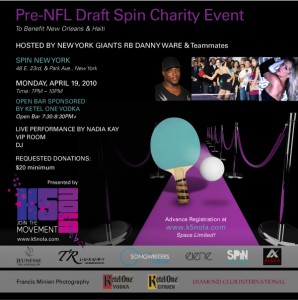 New York Haiti fundraiser,nfl giants event,RB Danny Ware Ping Pong,Ping Pong event NYC,spin nyc,haiti fundraiser,rebuild new orleans